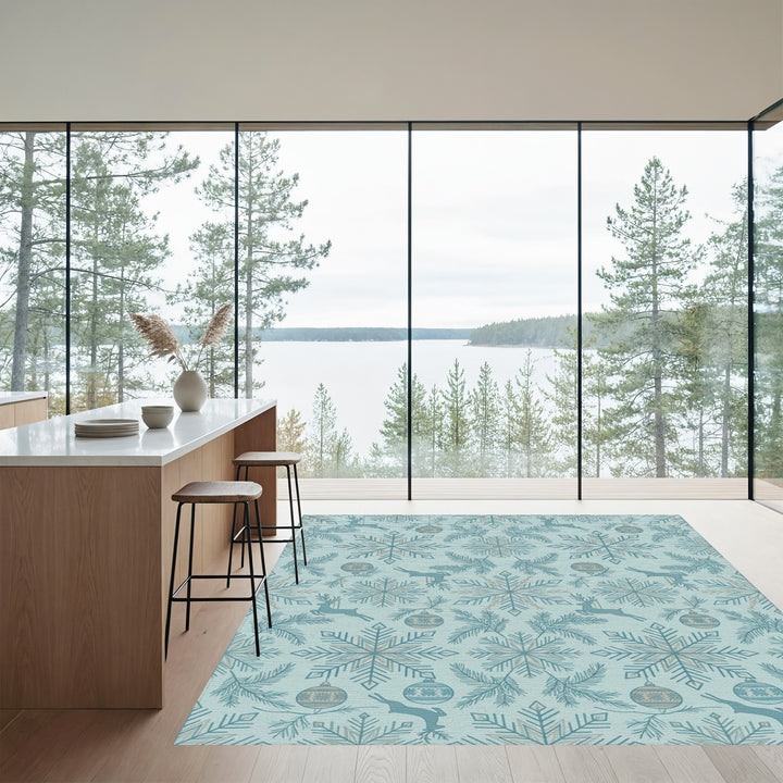 Winter Snowflakes Ornaments Reindeer Pine Branch Rug