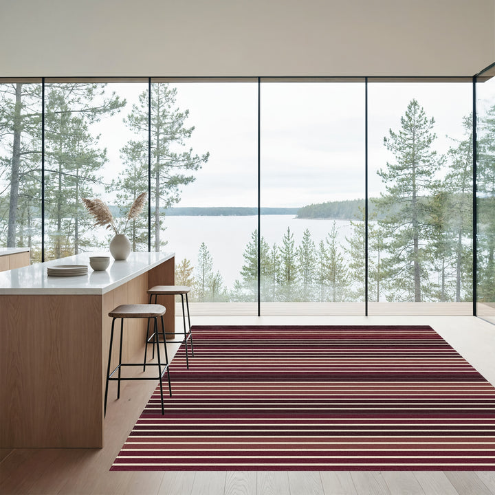 Rich Burgundy Contemporary Stripe Rug