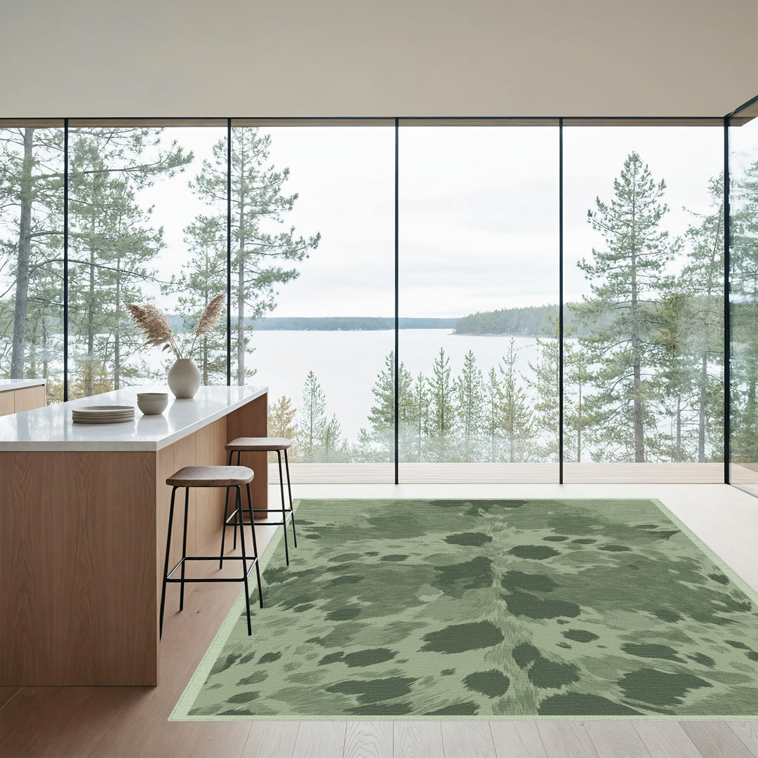 Earthy Sage Cowhide Texture Rug