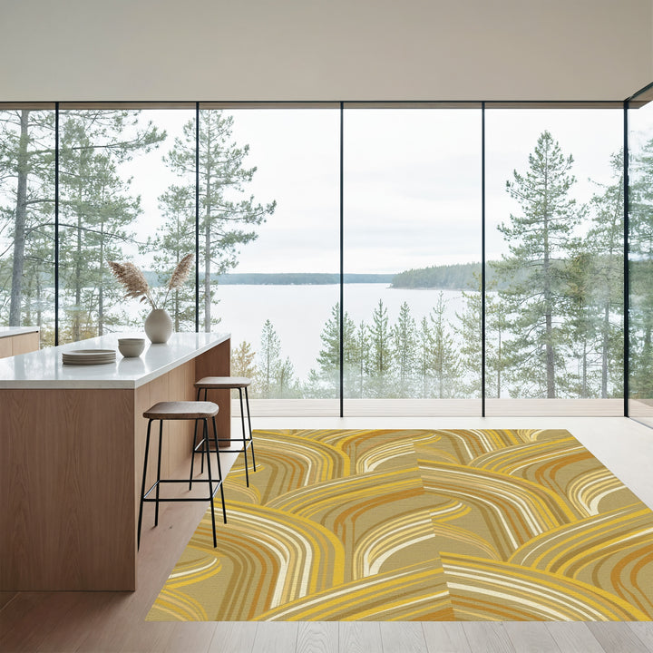 Golden Cream Arc Swirl Rug