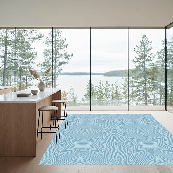 Cool Blue Starburst Optical Illusion Rug