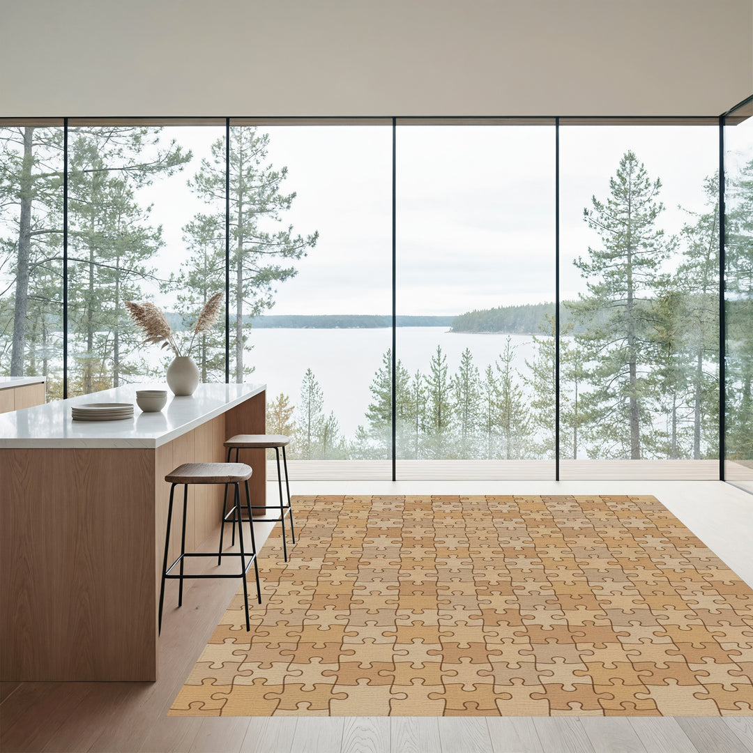 Warm Earth Tone Puzzle Wood Grain Rug