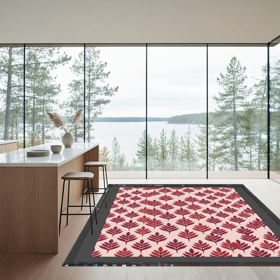 Crimson Leafy Botanical Repeat Rug