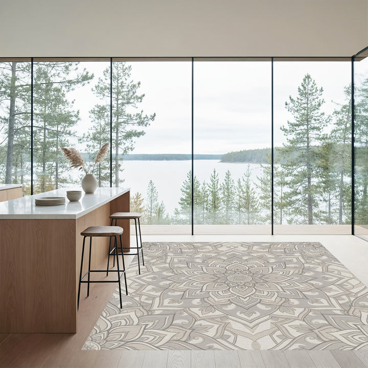 Neutral Gray Ornamental Lotus Rug