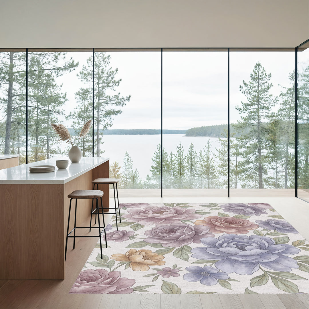 Vintage Floral Garden Peony Bloom Rug