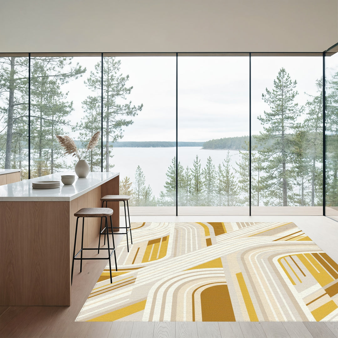 Golden Yellow Arched Stripes Rug