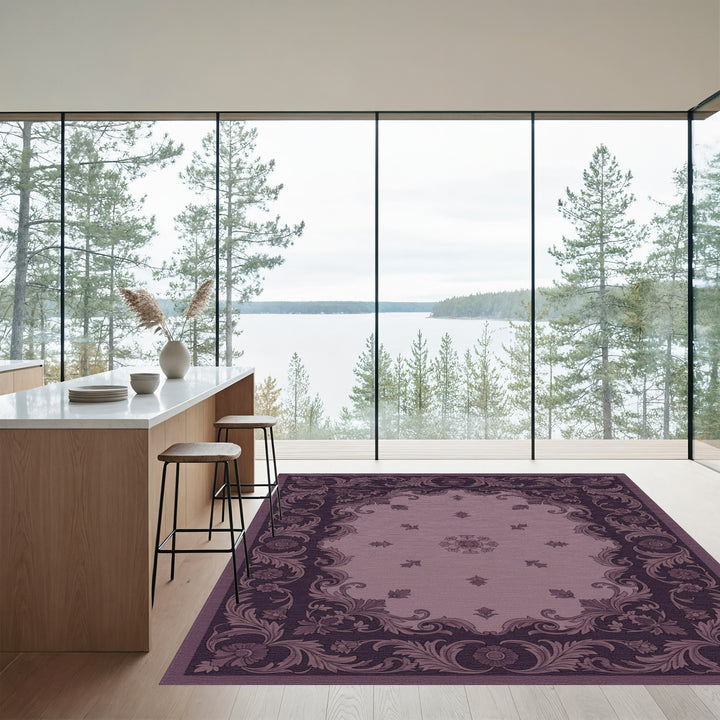 Victorian Plum Floral Scroll Rug