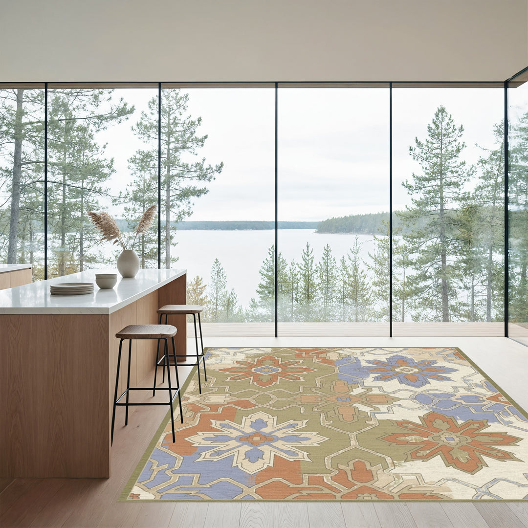 Terracotta Blue Medallion Patchwork Rug