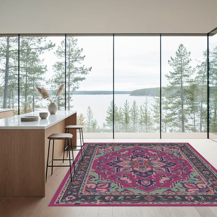 Ornate Magenta Jewel Medallion Rug