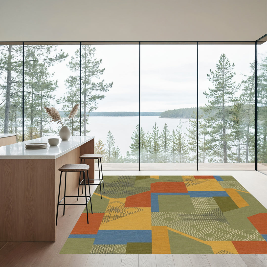 Retro Geometric Blocks Abstract Rug