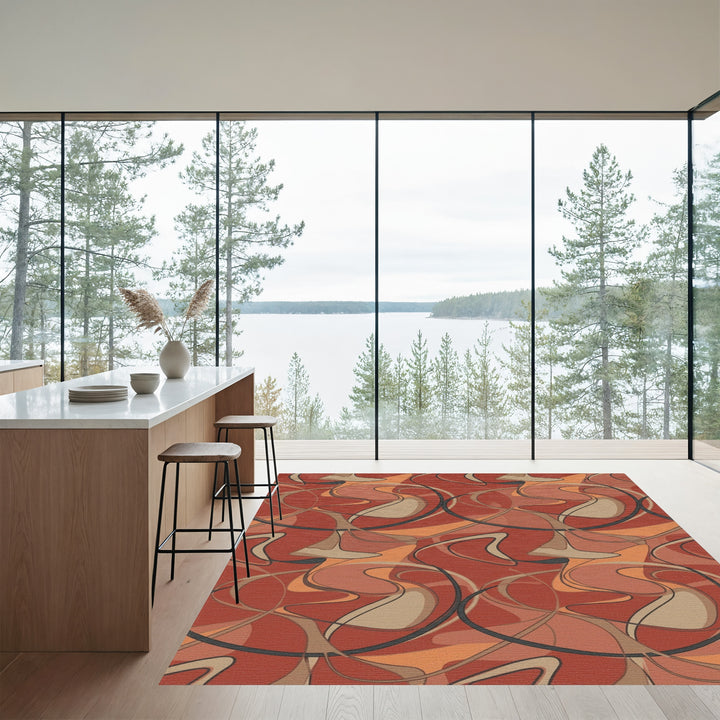 Terracotta Swirls Abstract Ribbon Art Rug