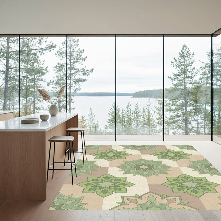 Sage Green Floral Mandala Square Rug