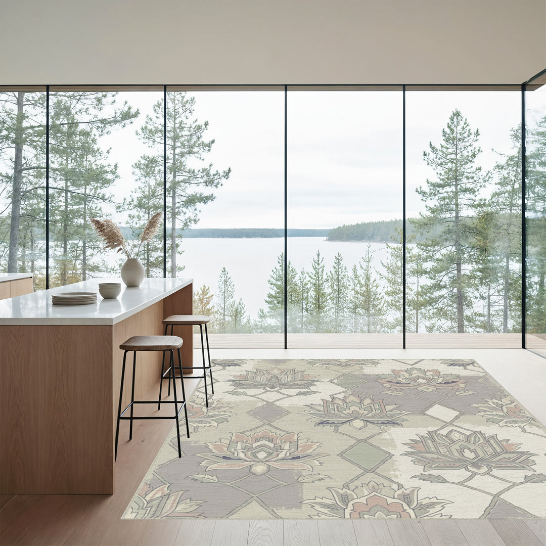 Pastel Floral Lattice Medallion Rug