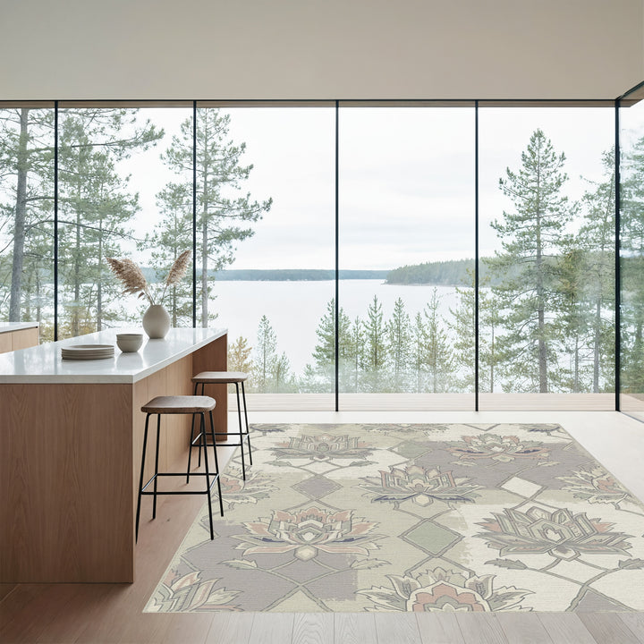 Pastel Floral Lattice Medallion Rug