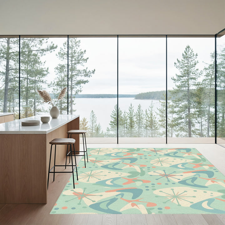 Mint Green Retro Starburst Boomerang Rug