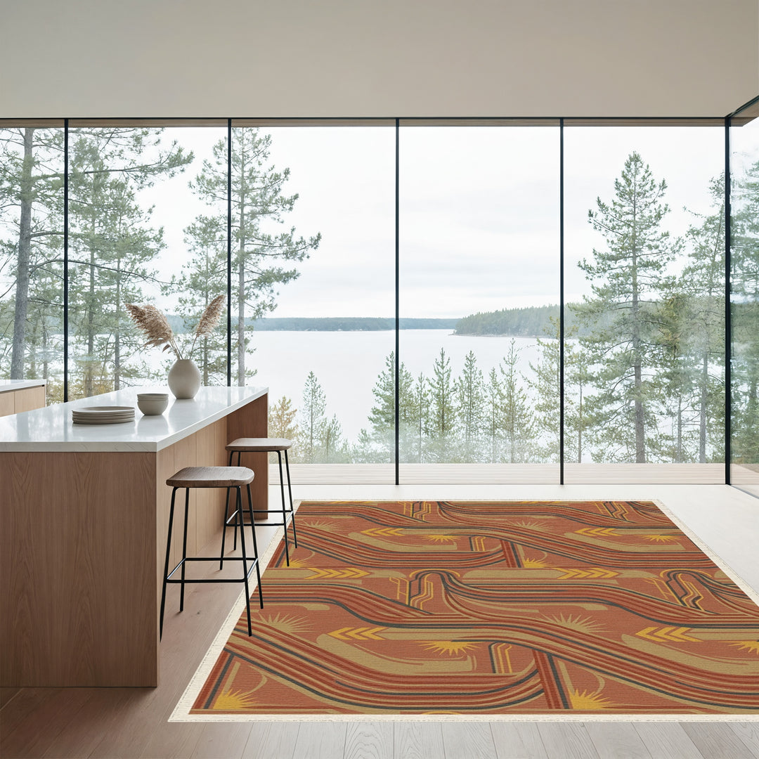 Terracotta Gold Yellow Abstract Stream Rug