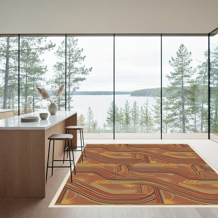 Terracotta Gold Yellow Abstract Stream Rug