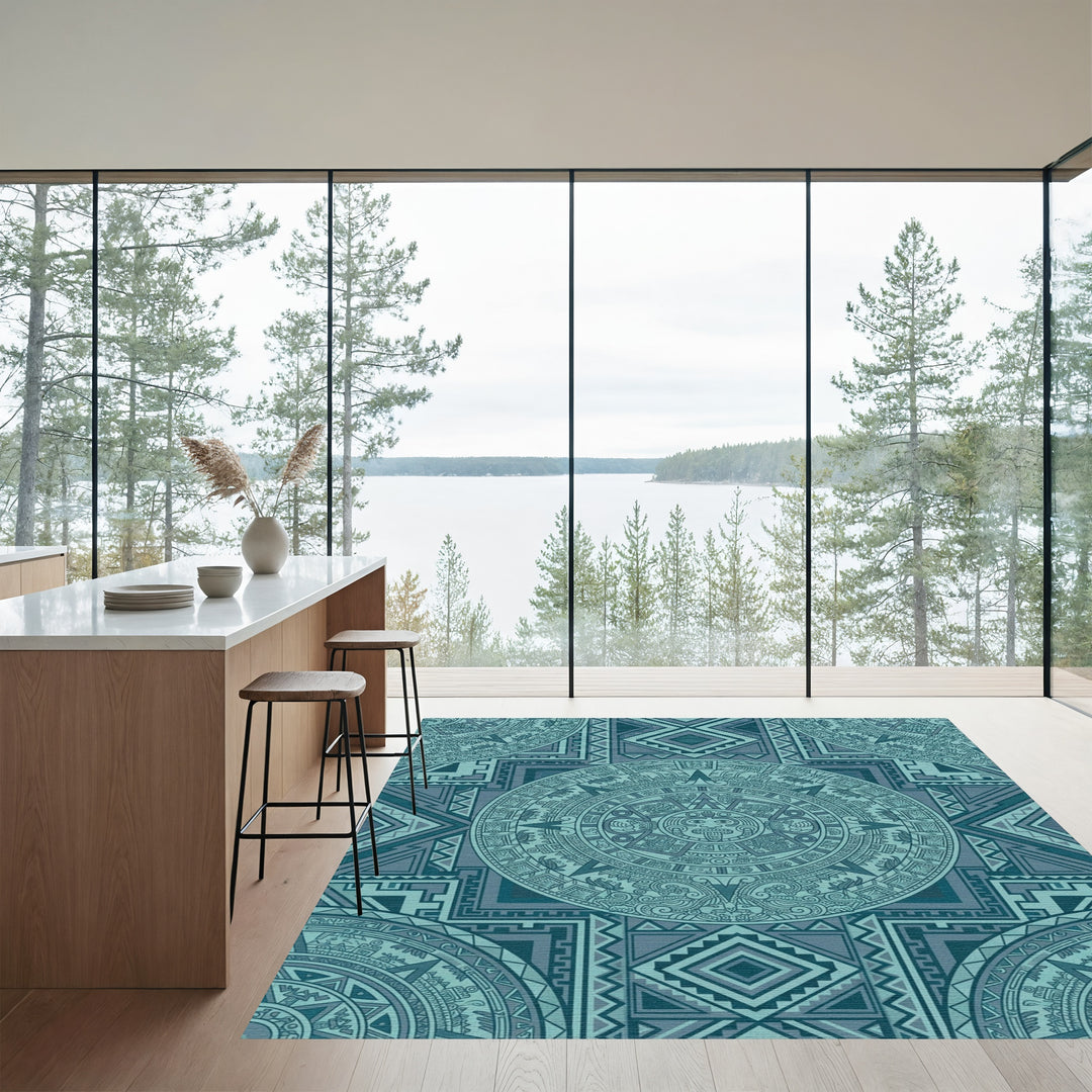 Teal Sun Stone Geometric Medallion Rug