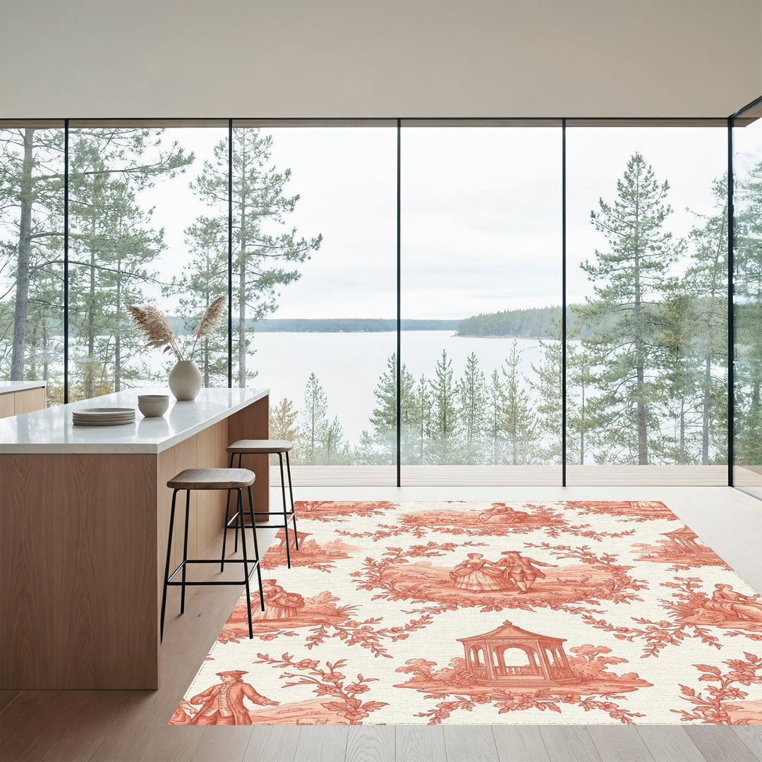 Coral Pastoral Scene Romance Rug
