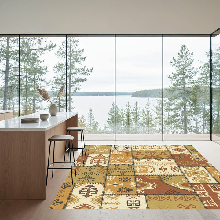 Earthy Patchwork Tribal Medallion Sun Rug