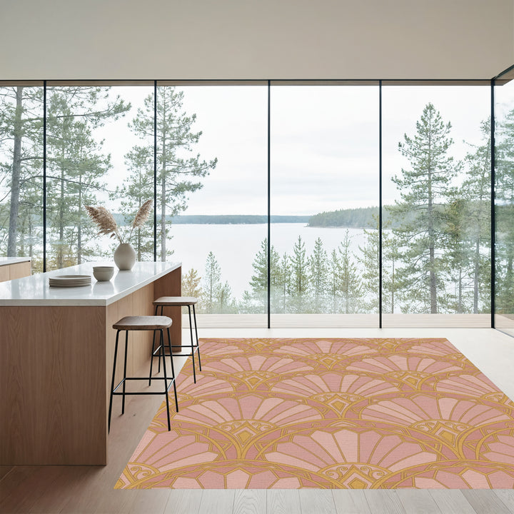 Rose Gold Fan Scallop Geometric Rug