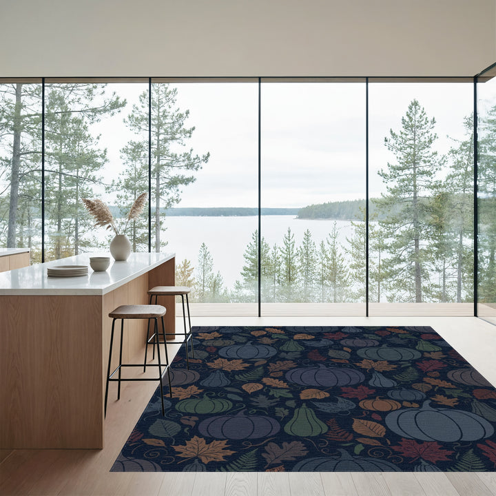 Autumn Harvest Pumpkin Leaf Arrangement Rug