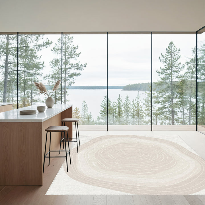 Neutral Cream Organic Abstract Rings Rug