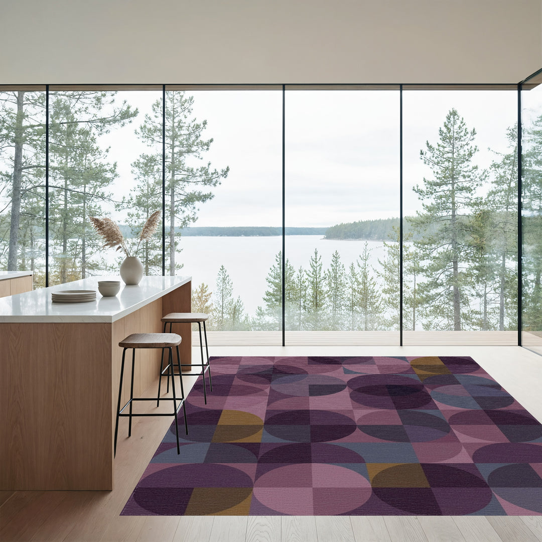 Deep Plum Geometric Quarter Circle Rug