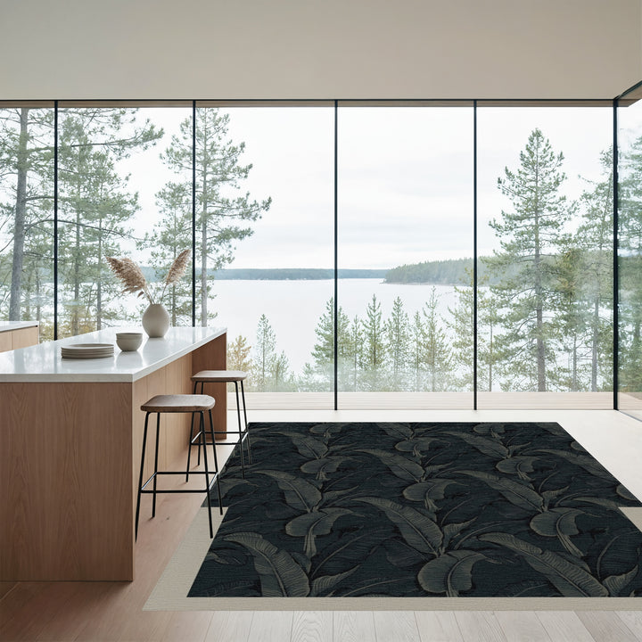 Charcoal Lush Monstera Foliage Rug