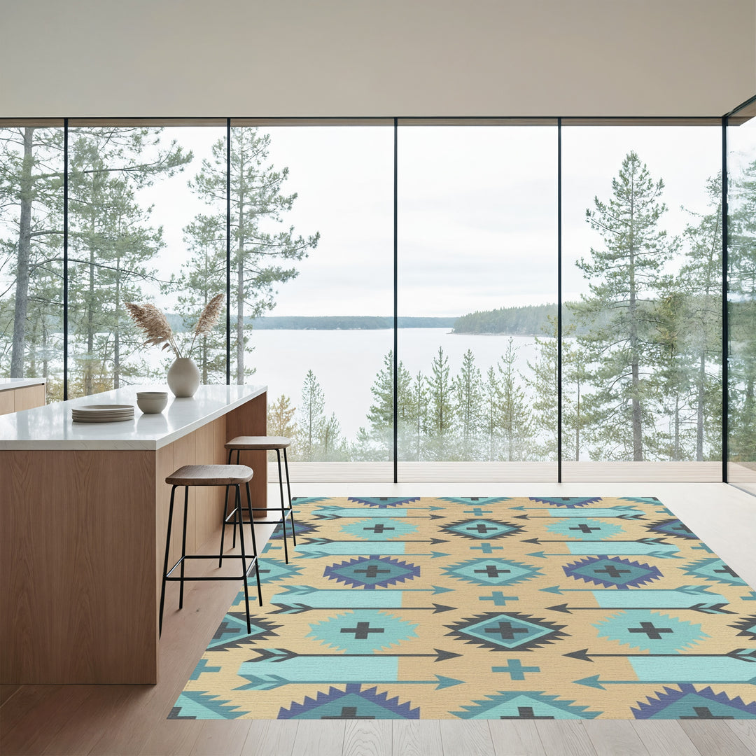Native Arrow Turquoise Geometric Medallion Rug