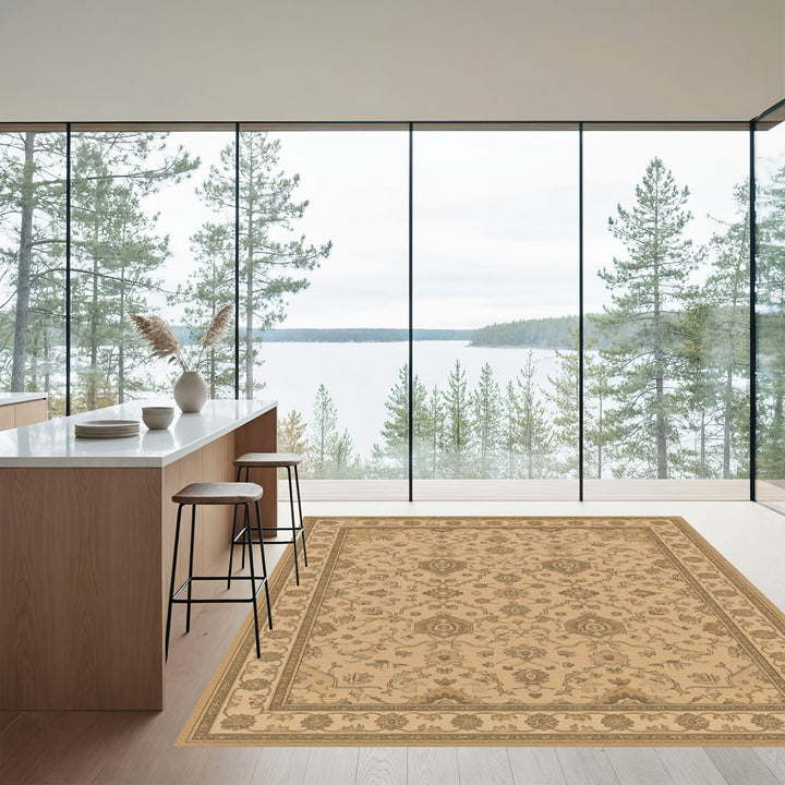 Classic Golden Floral Medallion Border Rug