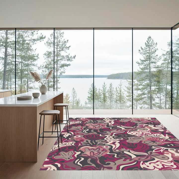Bold Plum Floral Swirl Abstract Rug