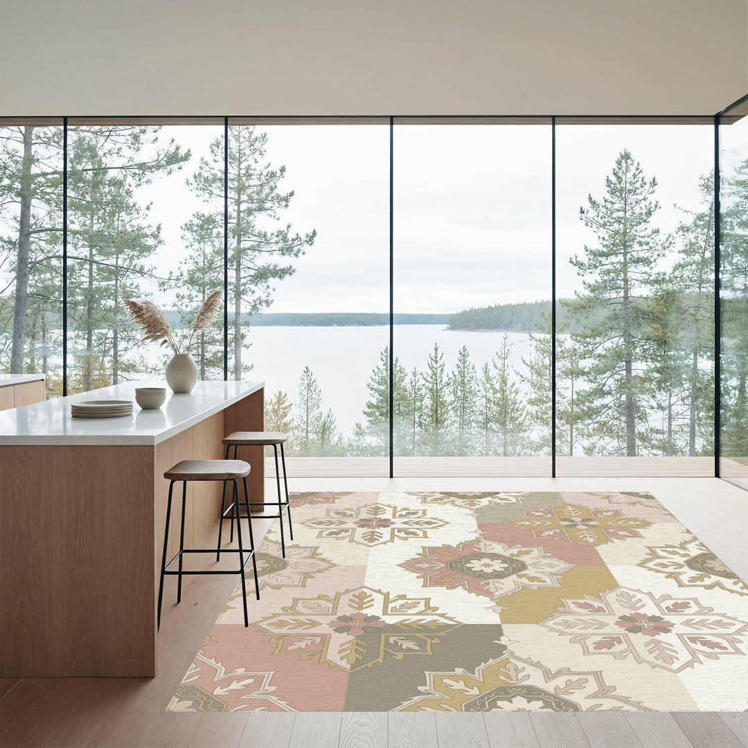 Soft Pastel Geometric Medallion Rug