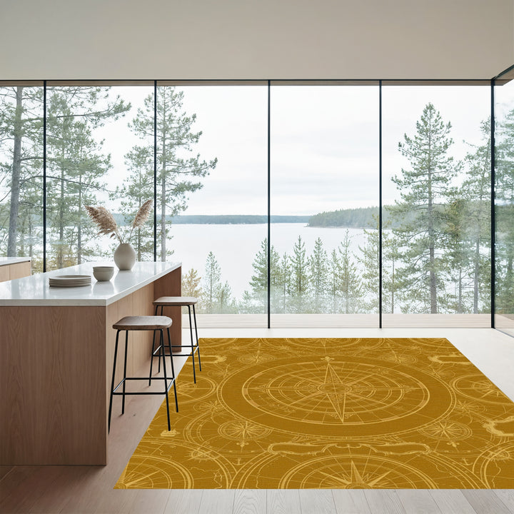 Golden Vintage Compass Map Rug