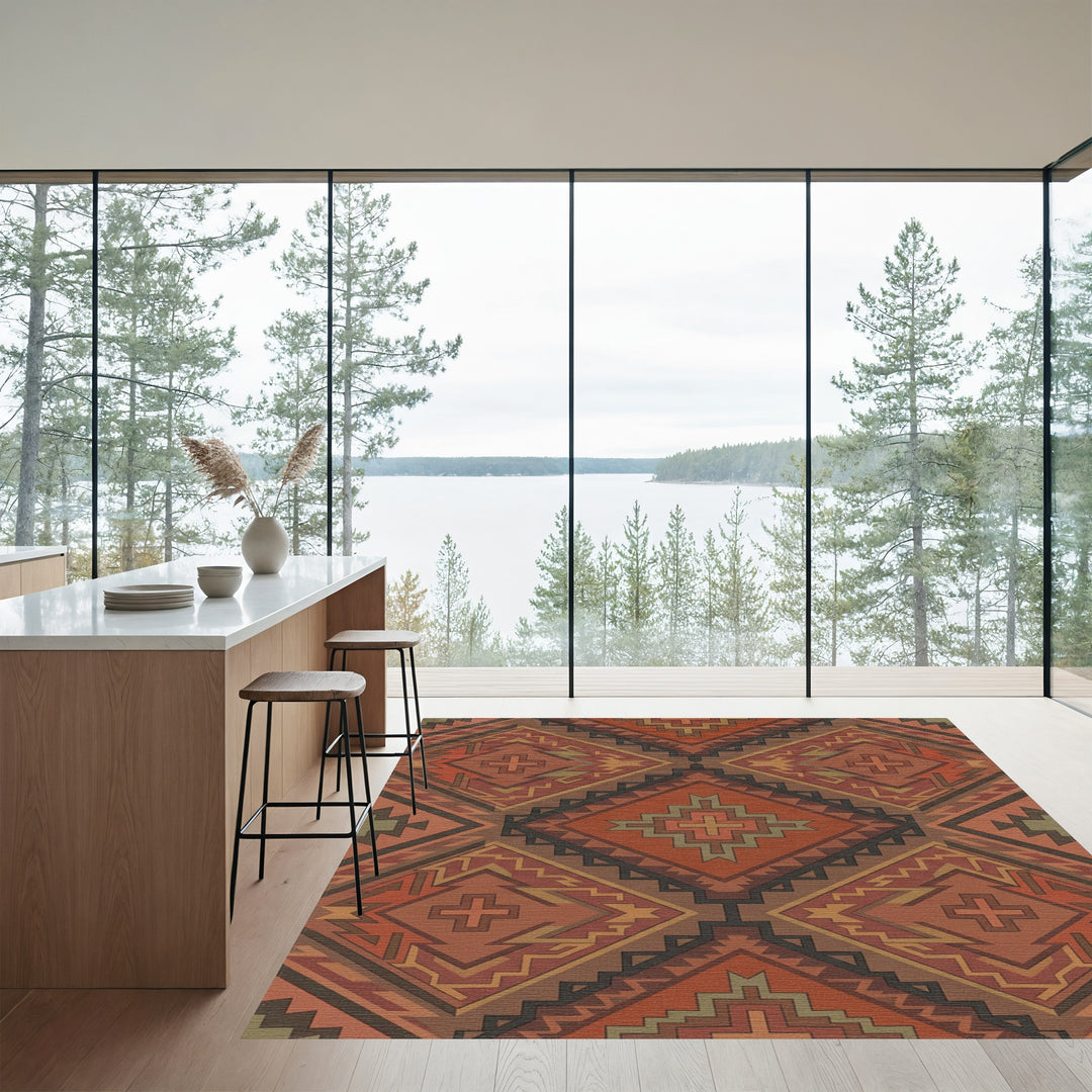 Earthy Terracotta Navajo Diamond Rug