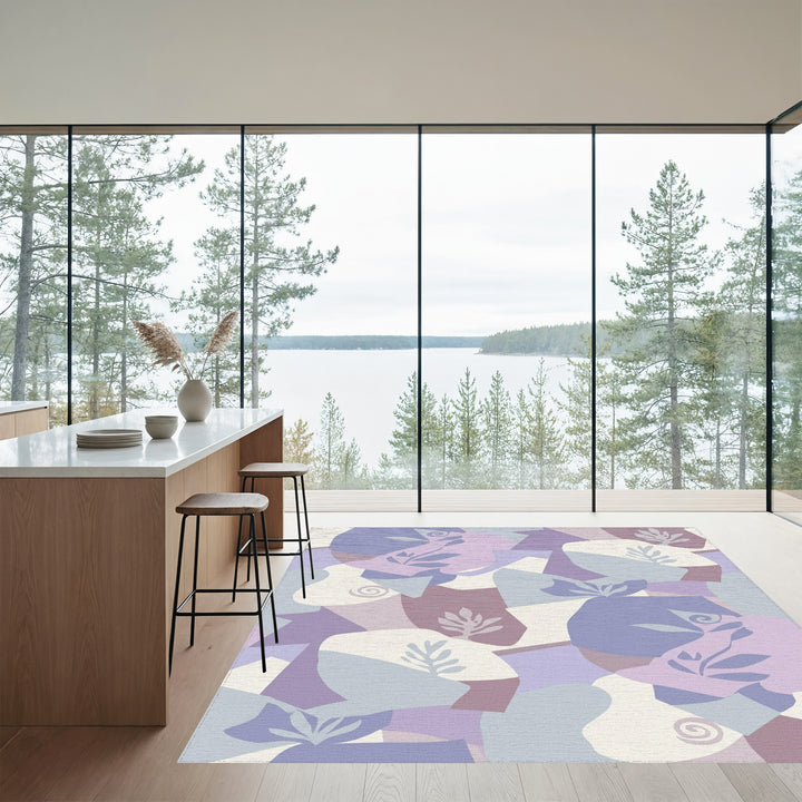 Purple Lilac Abstract Floral Collage Rug