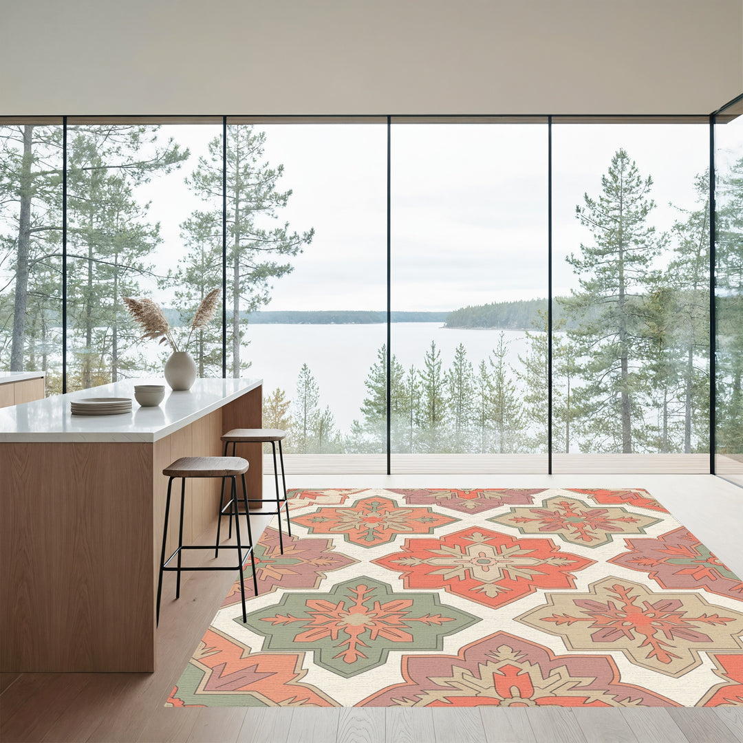 Terracotta Sage Geometric Starburst Tile Rug