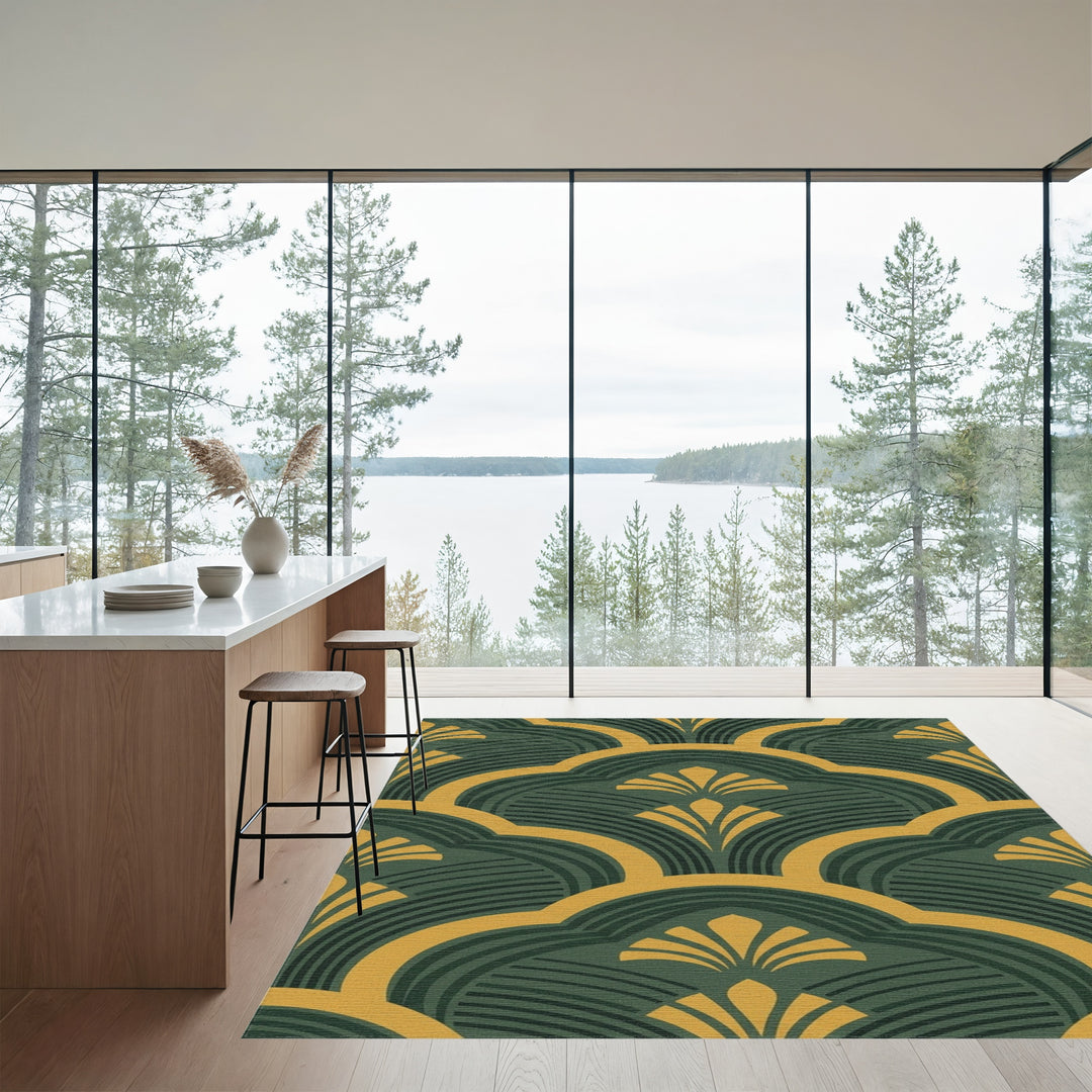 Emerald Gold Fan Scallop Rug