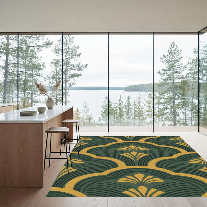 Emerald Gold Fan Scallop Rug