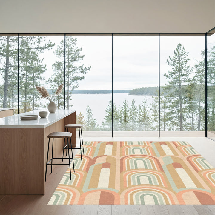 Retro Abstract Arc Rainbow Rug