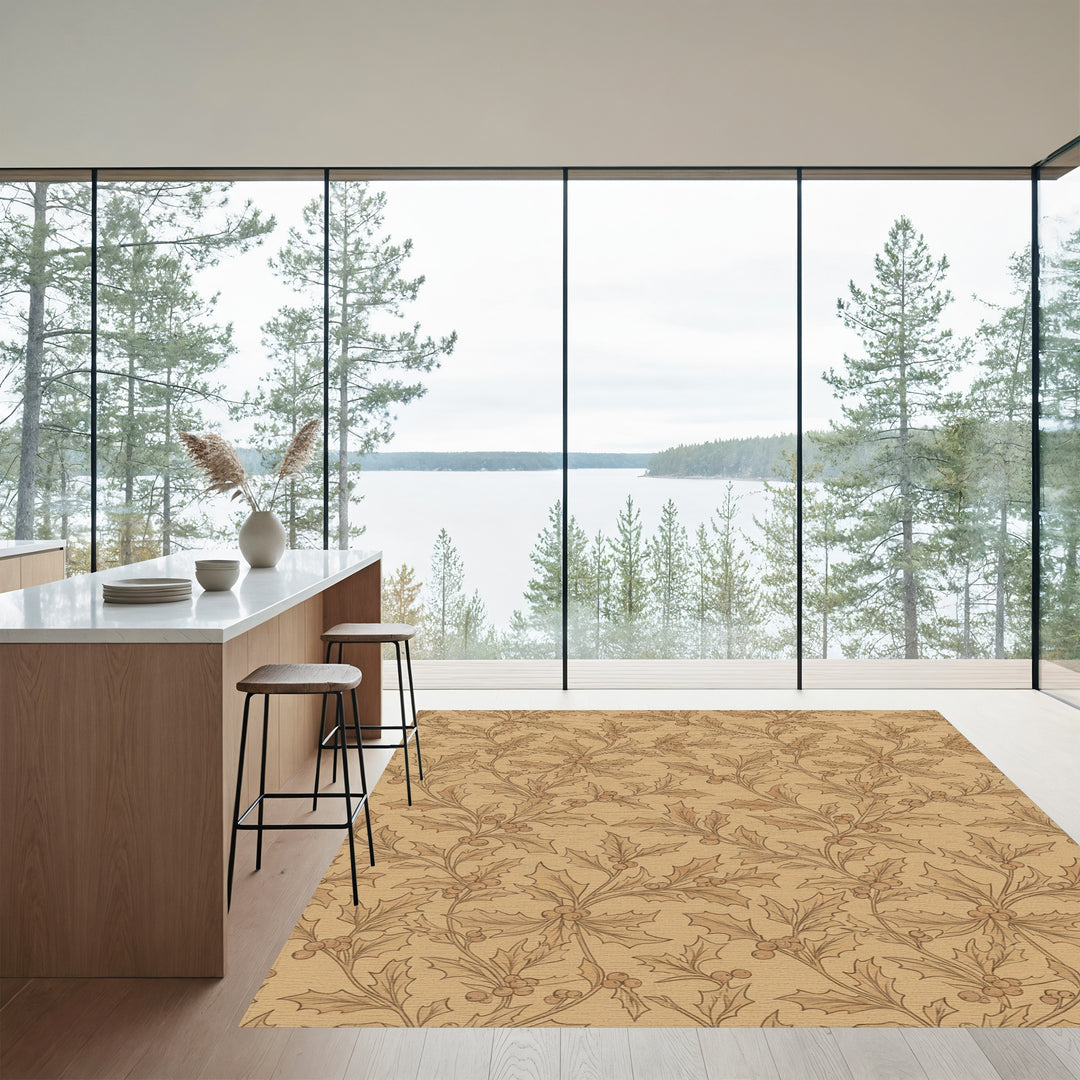 Antique Tan Holly Leaf Vine Rug