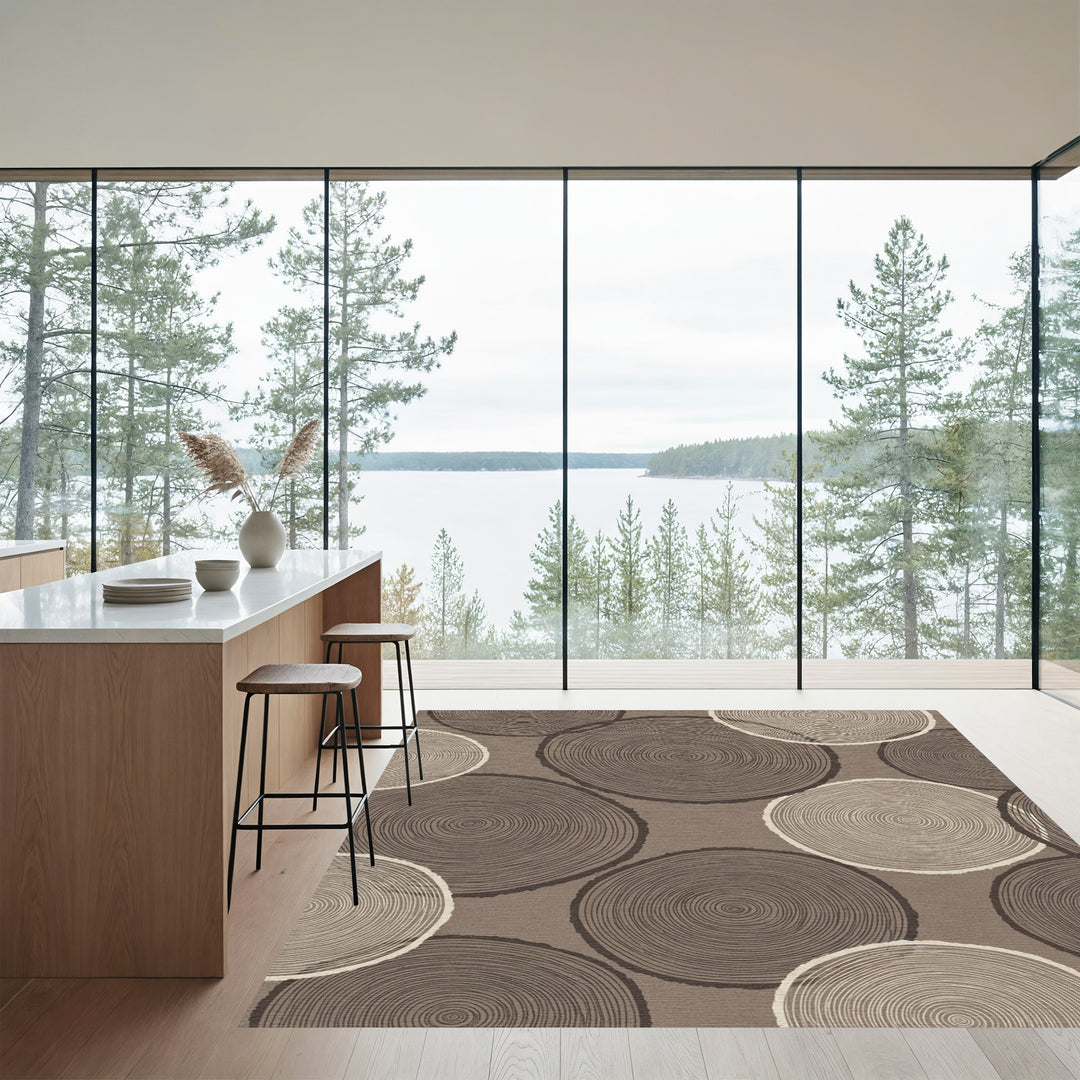 Earthy Tone Wood Slice Circular Rug