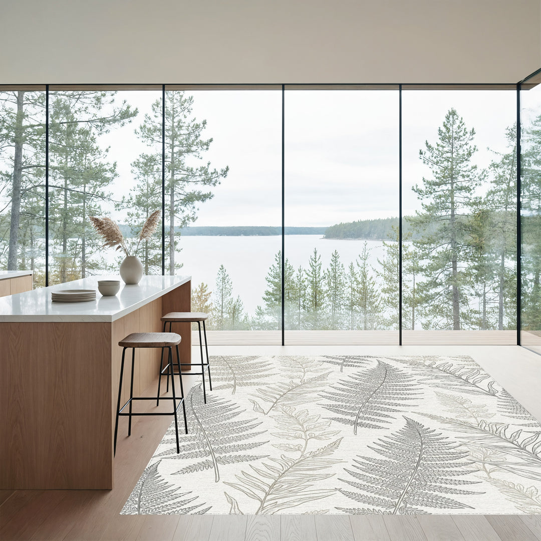 Earthy Fern Leaf Monochrome Design Rug