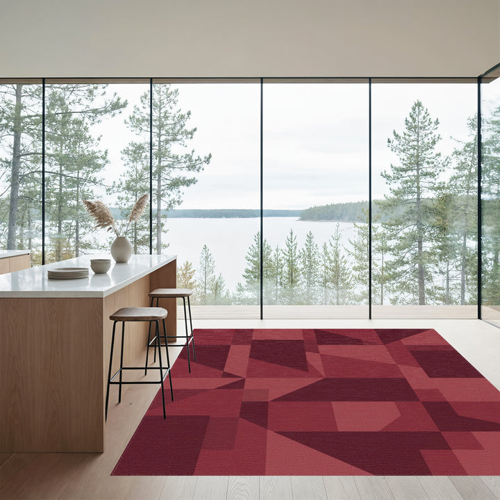Deep Red Geometric Abstract Shapes Rug