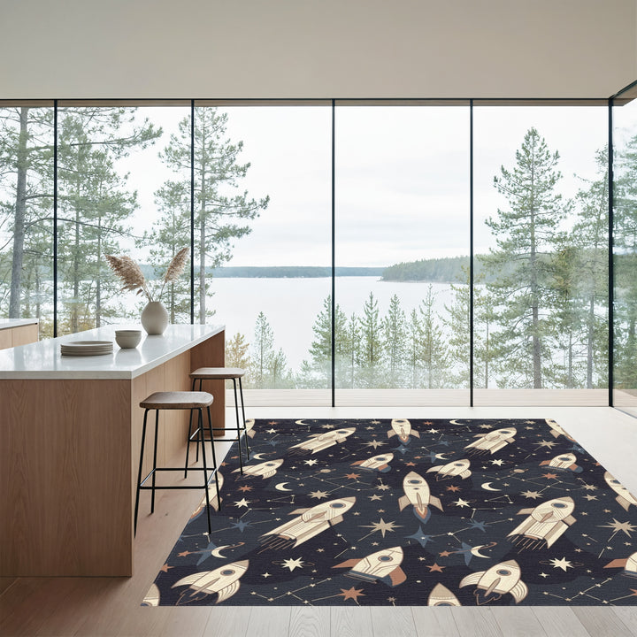 Retro Rockets and Starry Night Rug