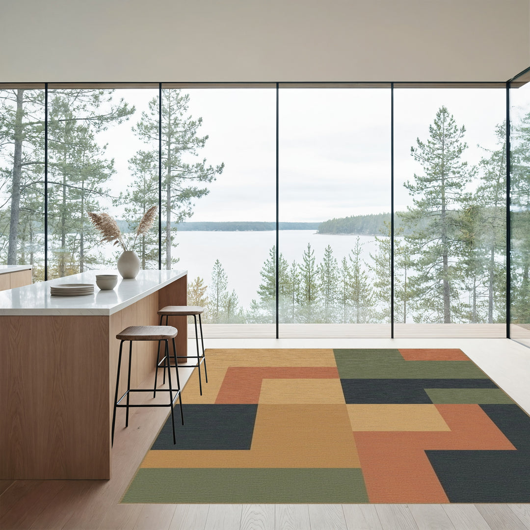 Terracotta Olive Geometric Blocks Rug