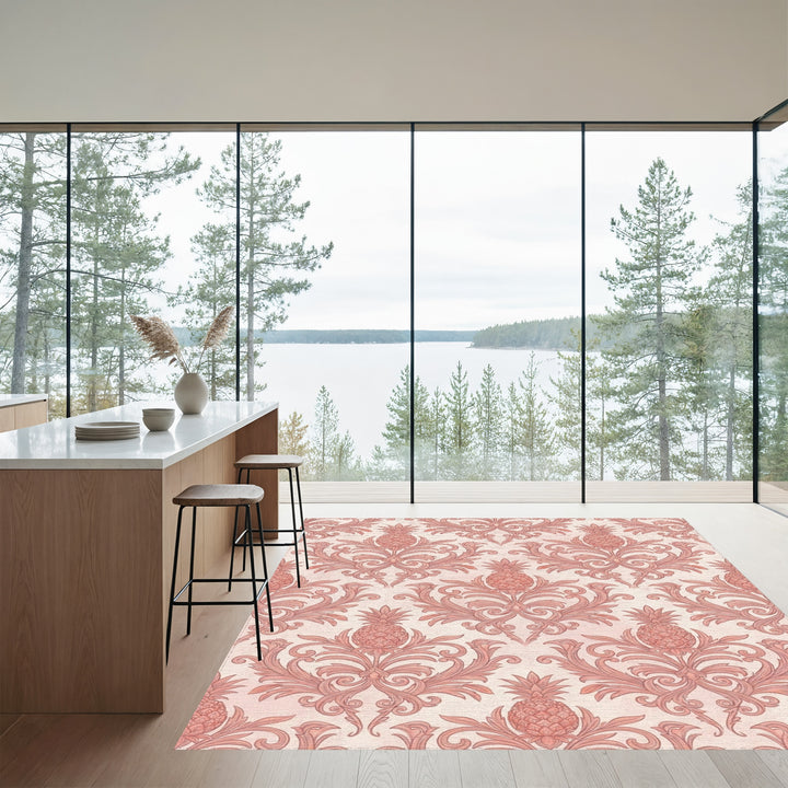 Coral Pineapple Damask Ornament Rug