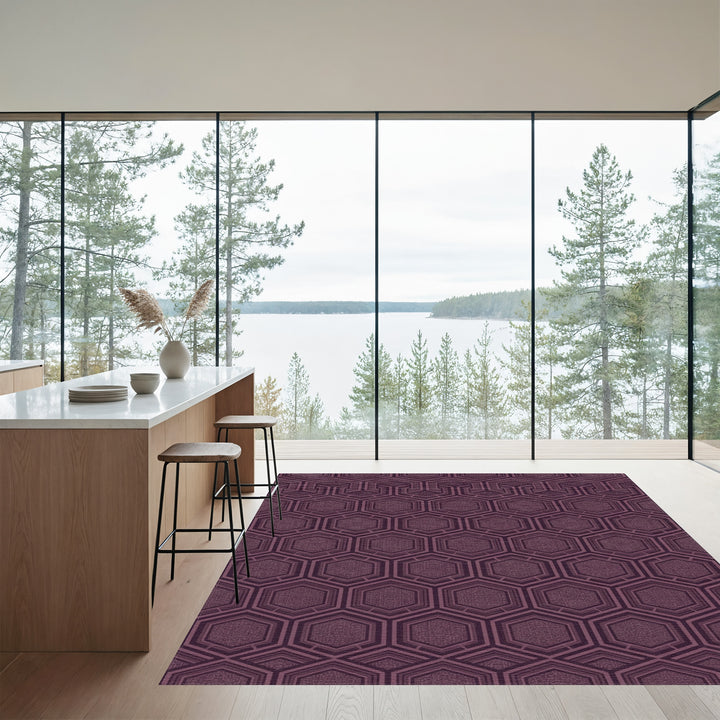 Deep Plum Hexagonal Geometric Maze Rug