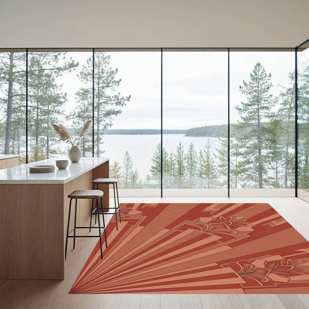 Terracotta Art Deco Sunburst Floral Rug