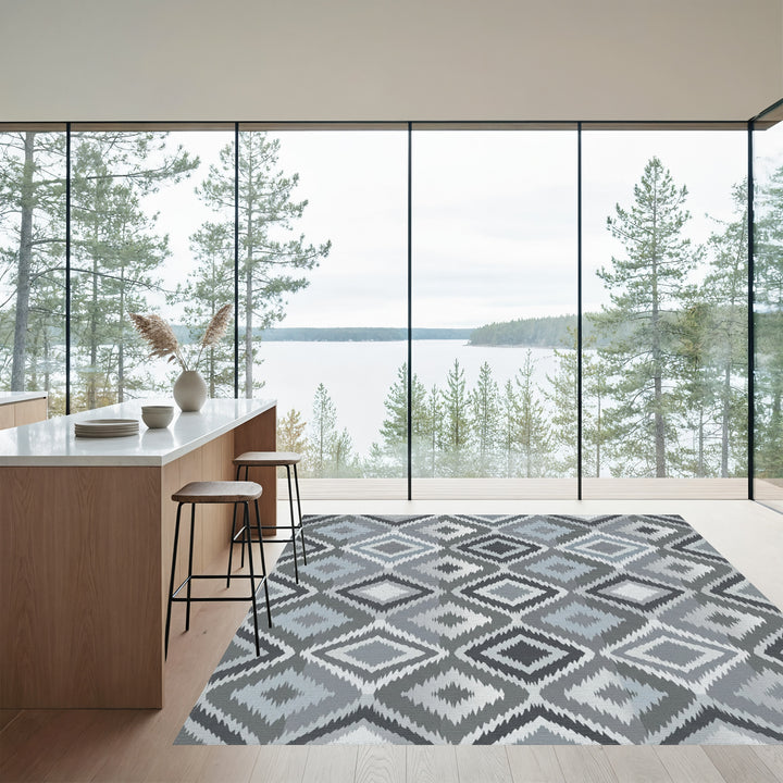Gray Diamond Tribal Geometric Rug